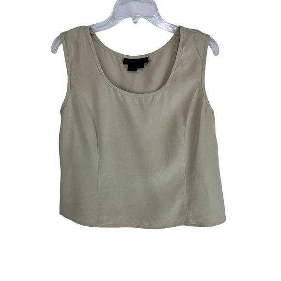 Nina Mclemore Cropped Sleeveless Silk Tank Blouse Cream - Picture 1 of 5